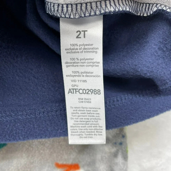 Carter's Pajama Set Toddler 2T Blue Gray  Dinosaur Long Sleeves Fleece Pullover - Picture 6 of 7